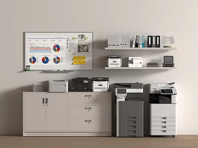 Printer Copy File Cabinet Shredder Office Supplies Office Whiteboard 3d model