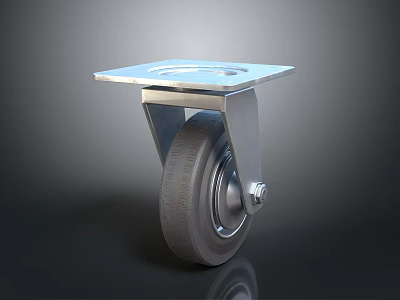 Industrial Caster Wheel Equipment With Square Metal Plate And Rubber Tire 3d model