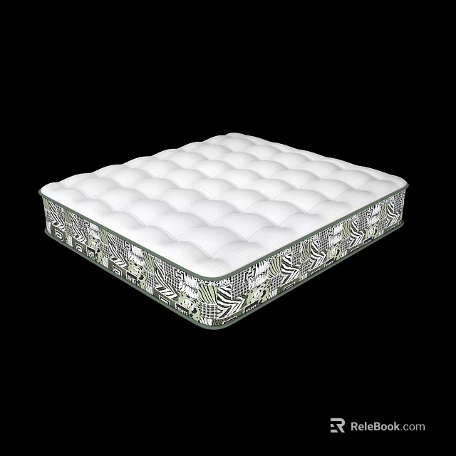 White Quilted Mattress With Decorative Patterned Edges And Comfortable Design 3d model