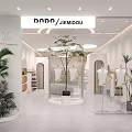 Modern Clothing Store Interior With White Design Plants Mannequins And Clothing Racks