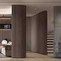 Modern Living Dining Room Interior Design With Beige Sofa Arched Doorways And Wooden Walls