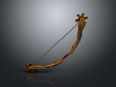 Ornate Golden Bow With Intricate Decorative Components And Black Bowstring 3d model