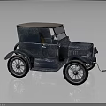 Vintage Blue Classic Car with Black Roof and Spoke Wheels on Dark Reflective Surface