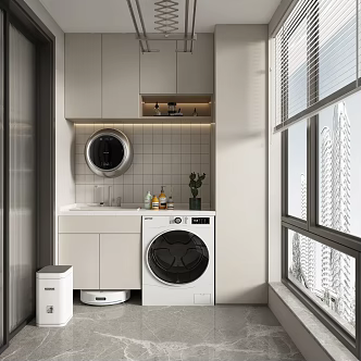 modern home balcony washing machine cabinet 3d model