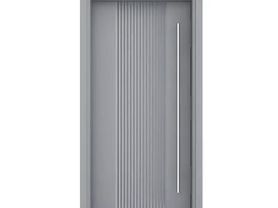 Modern Gray Swing Door With Vertical Grooved Panel And Long Metal Handle 3d model