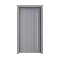 Modern Gray Swing Door With Vertical Grooved Panel And Long Metal Handle