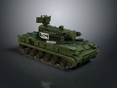 Green Armored Military Vehicle With Tracked Chassis And Turret Weapon System Design 3d model