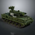 Green Armored Military Vehicle With Tracked Chassis And Turret Weapon System Design