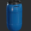 Industrial Storage Equipment Featuring Three Blue Drums With Secure Black Lids 3d model