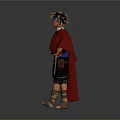 Fantasy Warrior Game Film Character With Red Cape Decorative Headpiece And Arm Guards