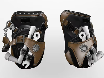 Mechanical Style Black Brown Tool Bag With Wrench Gear And Chain Straps 3d model