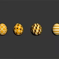 Decorative Ornament Set with Yellow and Black Spheres Various Patterns Glossy Finish on Black Background