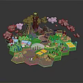 Miniature Landscape Home Decoration With Volcano Buildings Trees River And Smoke Details