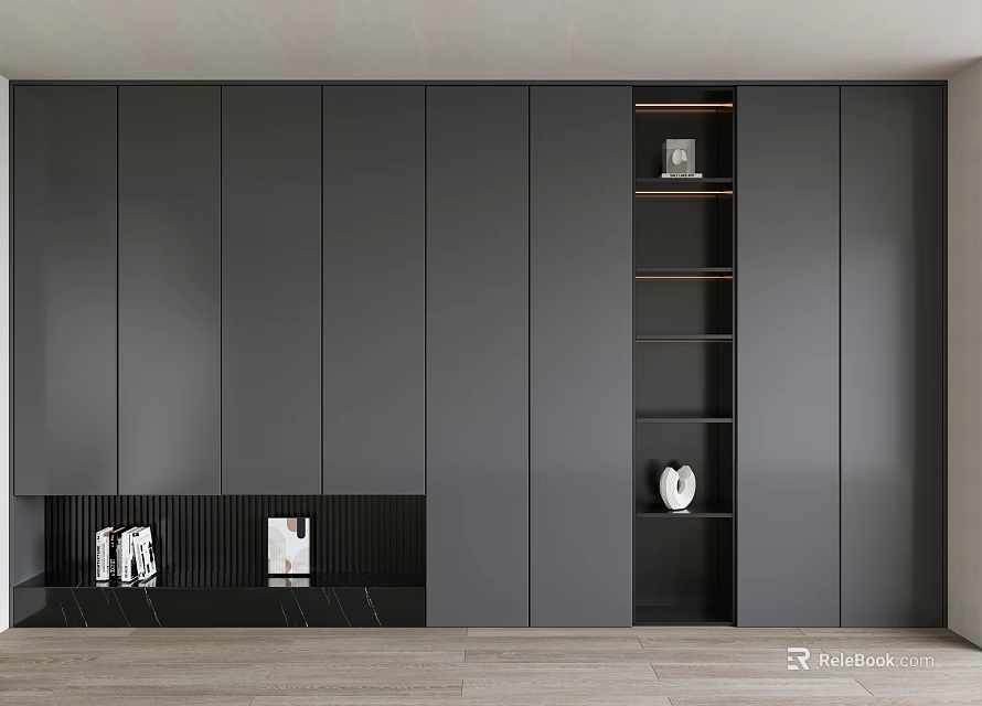 Modern Black Shoe Cabinet with Closed Cabinets and Open Shelves for Contemporary Home Entryway 3d model 