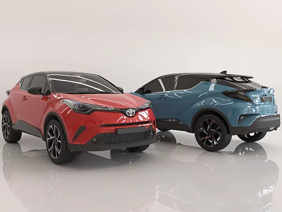 Toyota C-HR Compact SUVs in Red and Blue with Modern Sporty Exterior Design 3d model
