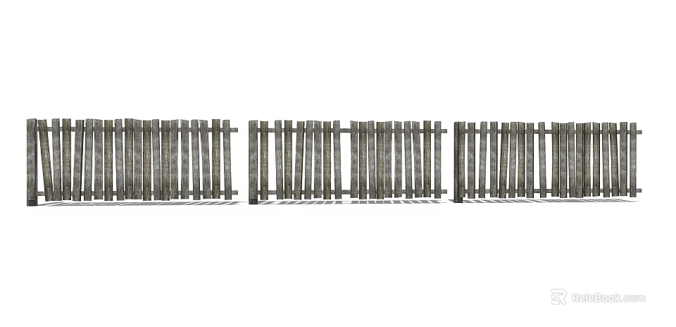 Natural Wooden Garden Fence With Vertical Slats And Simple Classic Structure 3d model 