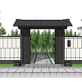 Japanese Style Entrance Gate With Black Roof White Walls Stone Path And Surrounding Trees