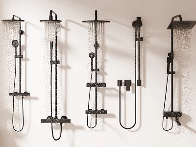 Black Wall Mounted Shower Systems With Various Styles Rainfall And Handheld Features 3d model
