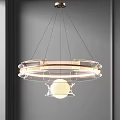 Modern Transparent Chandelier with Circular Glass Rings and Spherical Light Source for Contemporary Interior
