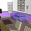 Modern Office Interior Design With Wooden Desk Computer Chairs TV Windows And Purple Walls