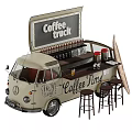 Vintage Coffee Truck With Bar Stools Surfboard Decor And Beverage