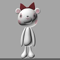 Adorable White Doll with Red Bow Pink Blush and Multiple Angles View