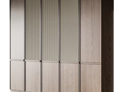 Modern Wooden Wardrobe With Sleek Slatted Doors And Minimalist Design 3d model