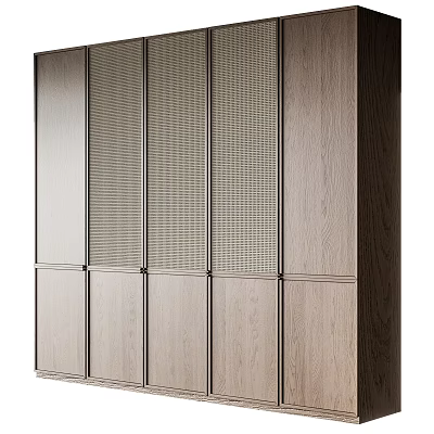 Modern Wooden Wardrobe With Sleek Slatted Doors And Minimalist Design 3d model