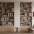 Modern bookcase open bookcase book combination potted leisure chair stool 3d model