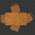 Modern Dining Table Set With Wooden Tabletop Four Woven Chairs And Metal Legs