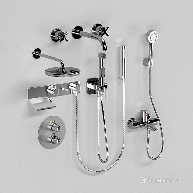 Modern Shower Faucets with Chrome Finish Wall Mounted Design and Handheld Showerheads Multiple Controls 3d model 