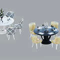 Stylish Patterned Dining Chairs In White Beige Black With Dining Table And Decor Elements