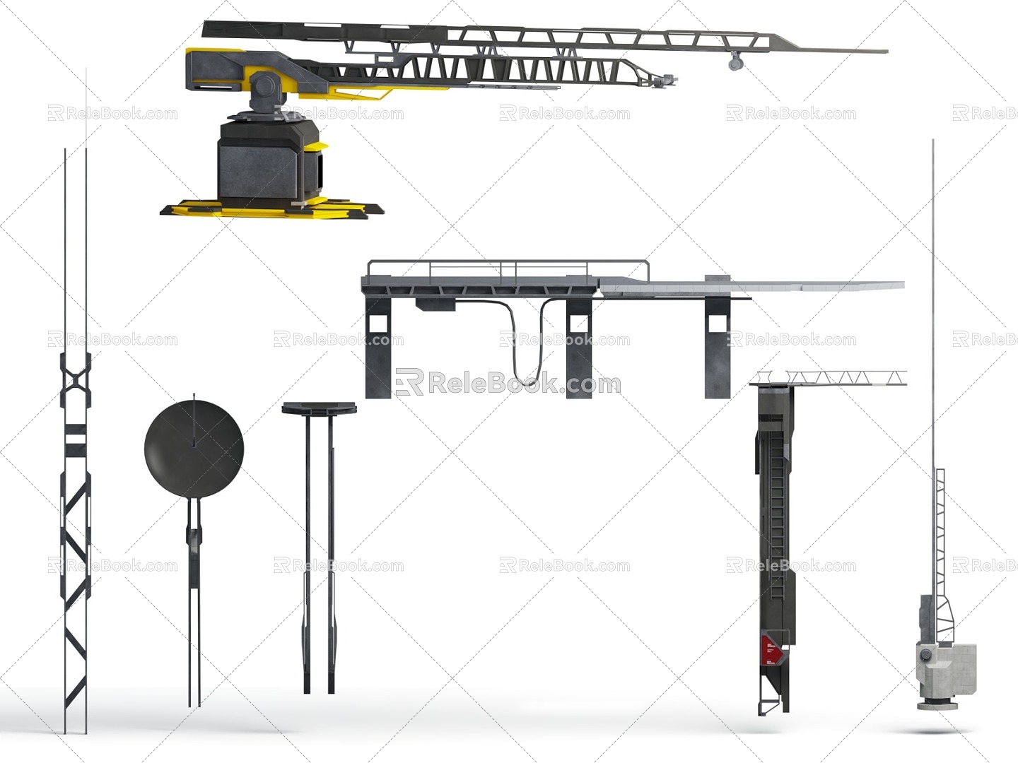 steel frame satellite receiving crane sci-fi style steel frame platform lifting platform landing gear 3d model