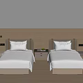 Modern Bedroom Interior With Twin Beds White Linens And Wooden Wall