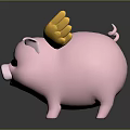 Cute Pink Pig Figure with Yellow Wings on Dark Shiny Surface