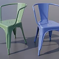 Stylish Modern Armchairs With Green And Blue Metal Frames And Perforated Seat Details