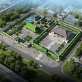 Ancient Chinese Architecture Aerial View of Traditional Courtyard with Green Roofs and Open Plaza