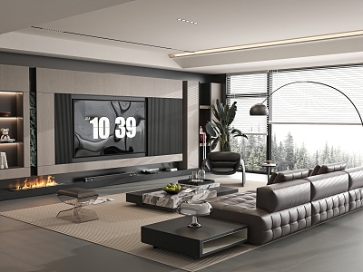 Modern living room sofa coffee table combination TV background wall model