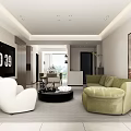 Modern Living and Dining Room Interior With Green Sofa TV Wall Dining Table And Large Window