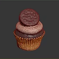 Chocolate Cupcake With Yellow Paper Liner White Cream Frosting And Oreo Cookie Topping