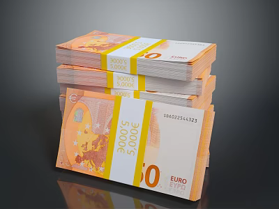 Stacked 500 Euro Banknotes Bundled with Yellow Tape as Household Decor Items 3d model