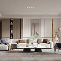 Modern Elegant Living Room Interior With Sofa Coffee Table Area Rug And Decorative Artwork