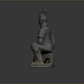 Terracotta Warrior Sculpture In Kneeling Posture With Ancient Armor And Traditional Hairstyle