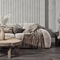 Quiet three-person sofa sofa tea table combination 3d model