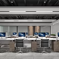 Modern Public Office Space with Open Layout Multiple Computers Desks Chairs Windows and Green Plants 3d model