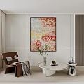 Modern Minimalist Living Room Interior With Round Coffee Table Vase Books And Colorful Painting
