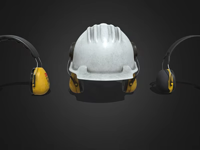 Protective Industrial Safety Equipment With White Hard Hat And Yellow Earmuffs 3d model