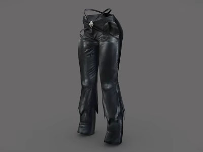Stylish Black Leather Pants With Decorative Belt And Fringe Hem Design 3d model