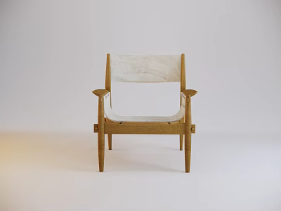 Modern Lounge Chair with Wooden Frame White Cushion and Armrests Minimalist Design 3d model