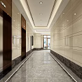 Modern Elevator Lobby With Marble Floor Light Colored Walls And Lighting Design 3d model